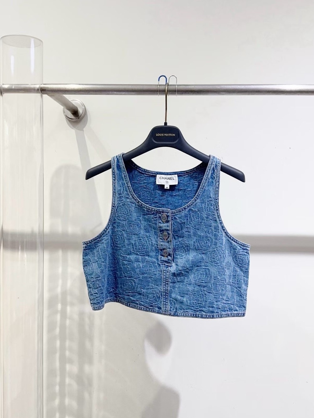 CHANEL Denim Cropped Tank Top in Blue